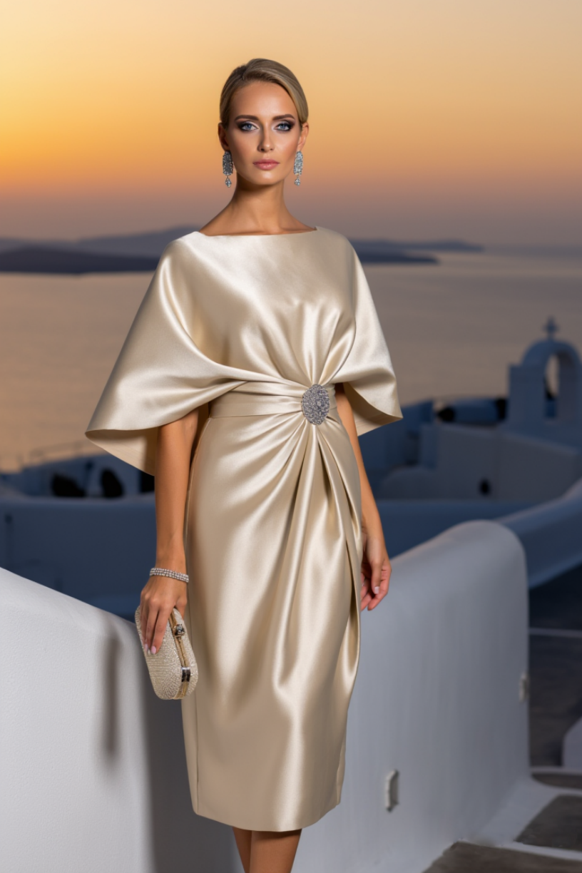 Cocktail Satin Dress Champagne Knee-Length Mother of the Bride Dress