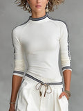 Long Sleeves Skinny Solid Color Mock Neck T-Shirts