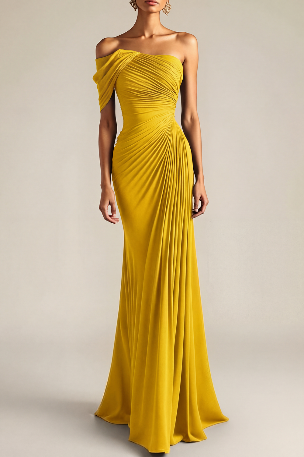 Evening Formal Dress Peacock Blue Sheath One Shoulder Maxi Dress
