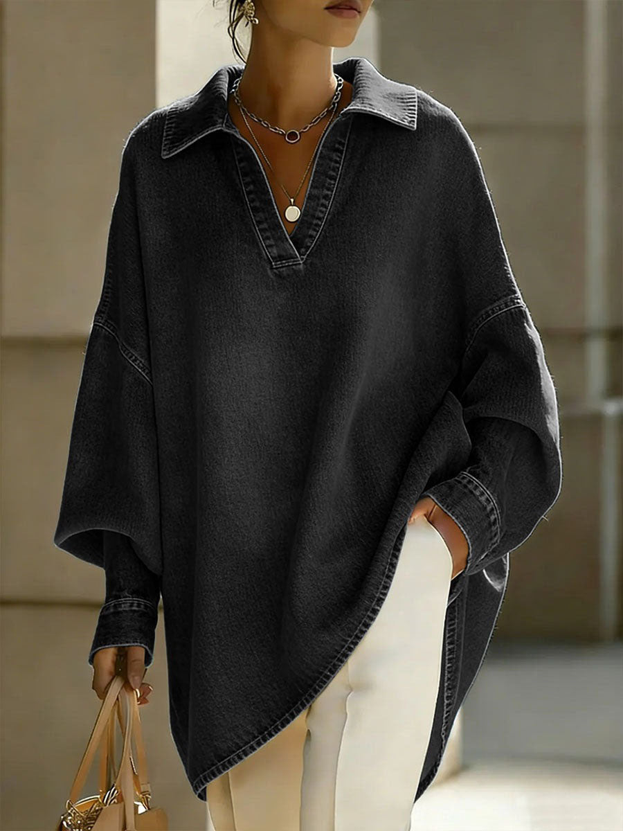 Long Sleeves Loose Buttoned Solid Color Lapel Blouses&Shirts Tops