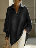 Long Sleeves Loose Buttoned Solid Color Lapel Blouses&Shirts Tops