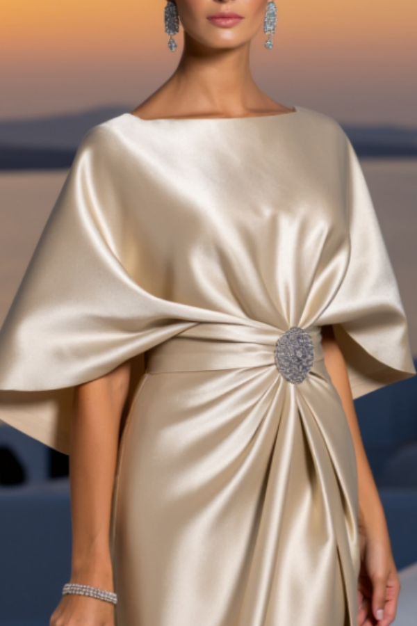Cocktail Satin Dress Champagne Knee-Length Mother of the Bride Dress