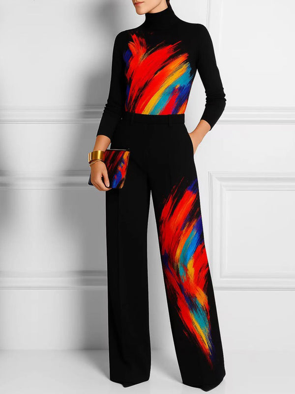 Long Sleeves Printed Mock Neck T-Shirts Tops