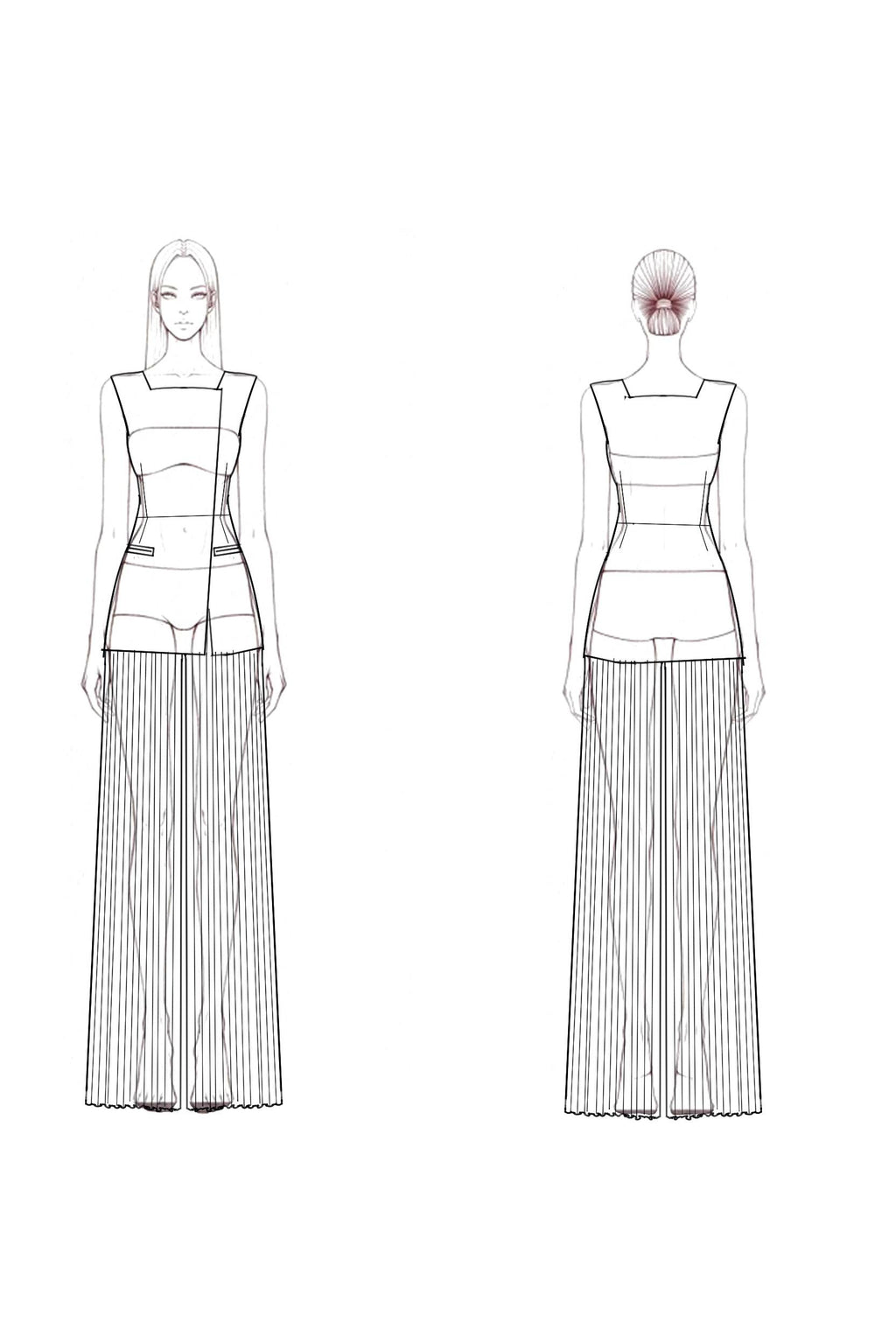 Business Outfit Sets White Square Neck Pleated Pant