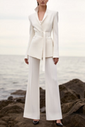 Business Formal Blazer Pant Suit White V Neck Long Sleeve Straight Pants