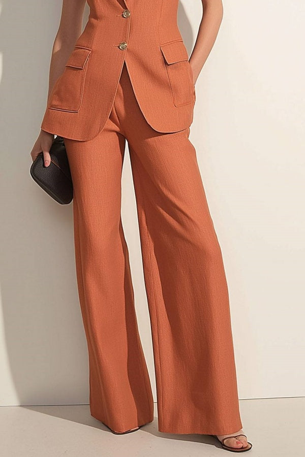 Suit Sets Orange Lapel Pocket Sleeveless Pants Set