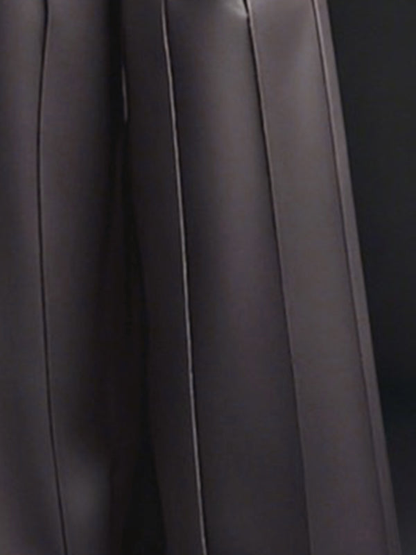 High Waisted Elasticity Pleated Pockets Solid Color Zipper Wide Leg Pants