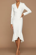 Work Formal Blazer Dress White Lapel Mermaid Midi Dress