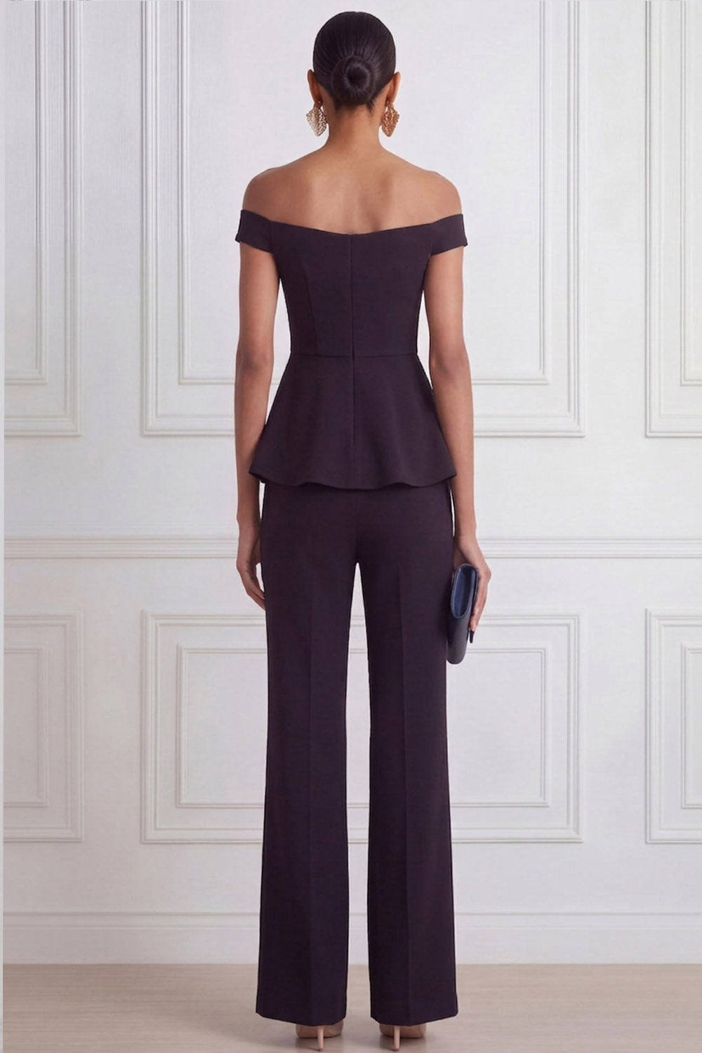 Black Party Suit Set Off the Shoulder Sleeveless Pants Set