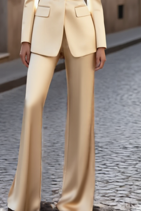 Business Party Blazer Suit Sets Gold Lapel Long Sleeve Pants Set