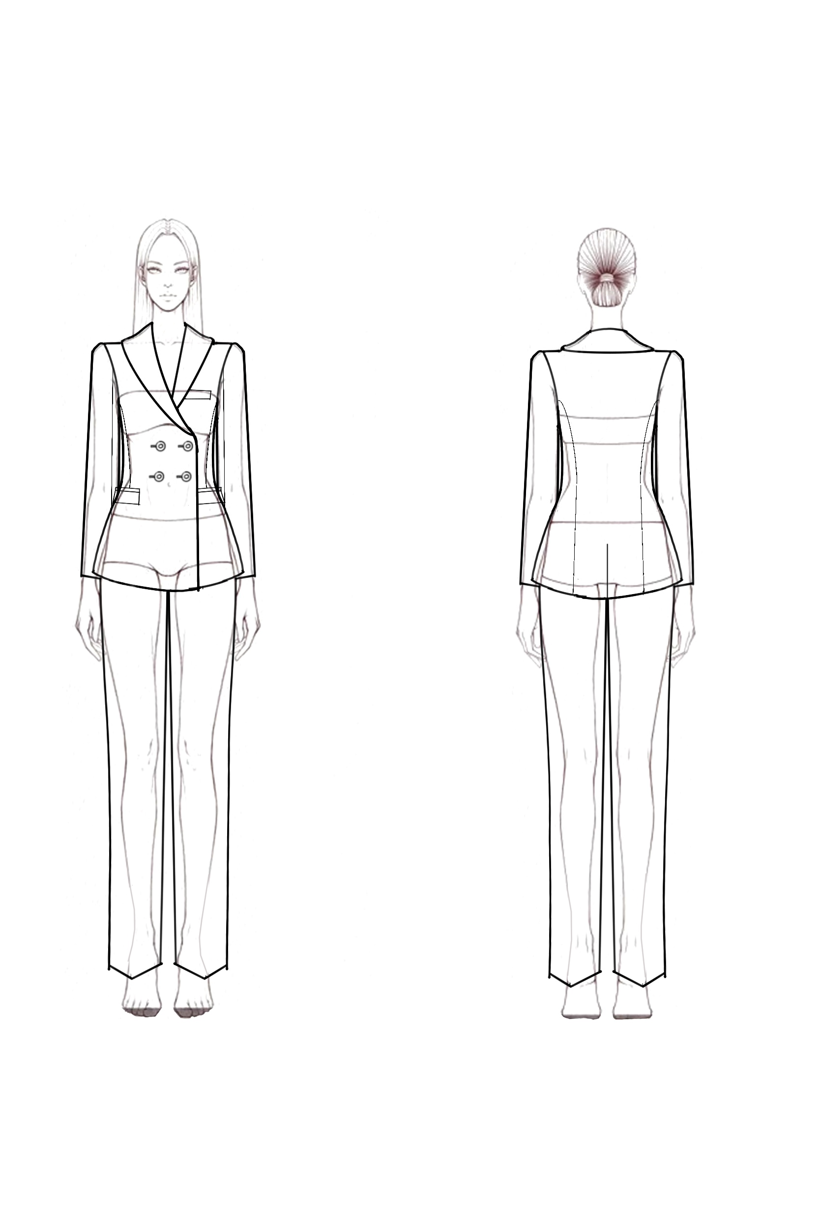 Work Formal Pants Suit Light Blue Long Sleeve Pocket Blazer Set
