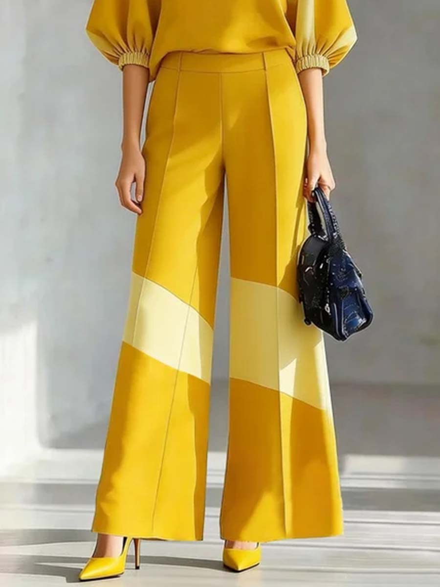 High Waisted Loose Contrast Color Pockets Split-Joint Suit Pants