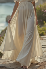 Bohemian Swing Dress White V Neck Cold Shoulder Maxi Dress