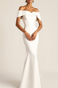 White Formal Dress Mermaid Off the Shoulder Corset Maxi Dress