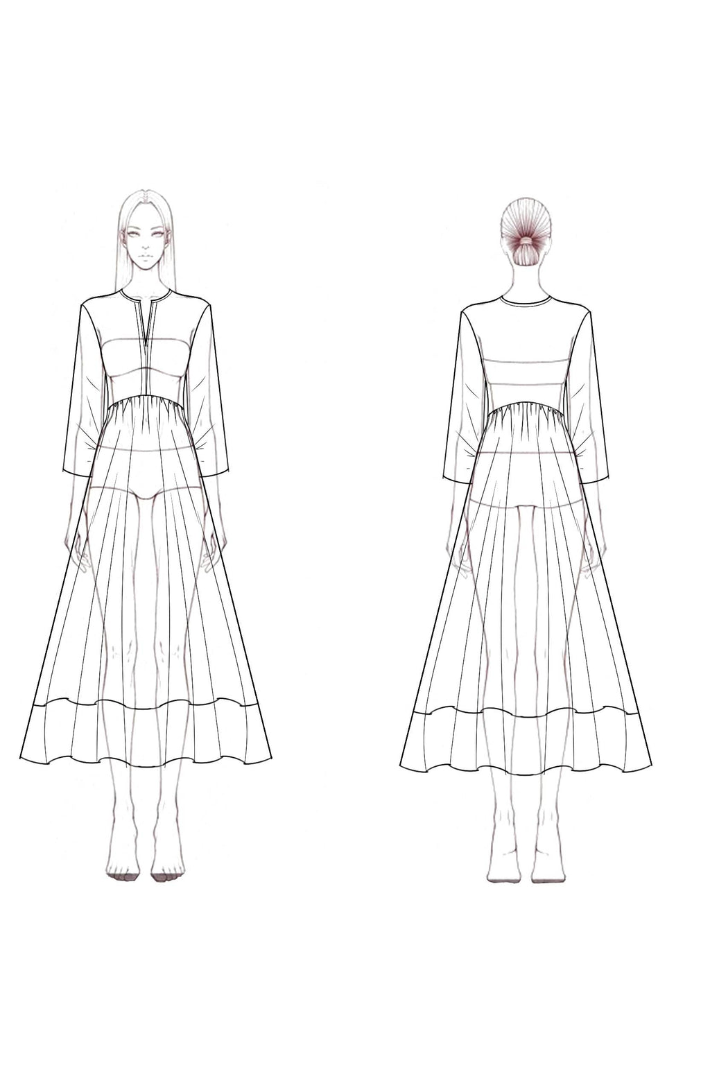 Bohemian Linen Dress Colorblock V-Neck Pocketed Midi Dress