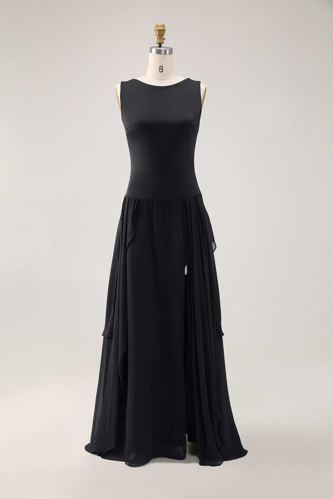 Elegant Black Sleeveless Dress High Slits Slim Fit Chic Midi Dress