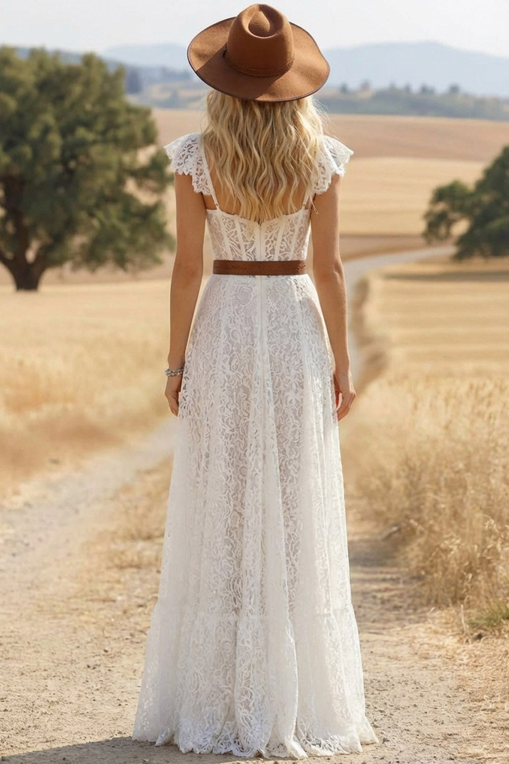 Boho Lace Dress Navy Short Sleeve High Slit Maxi Dress
