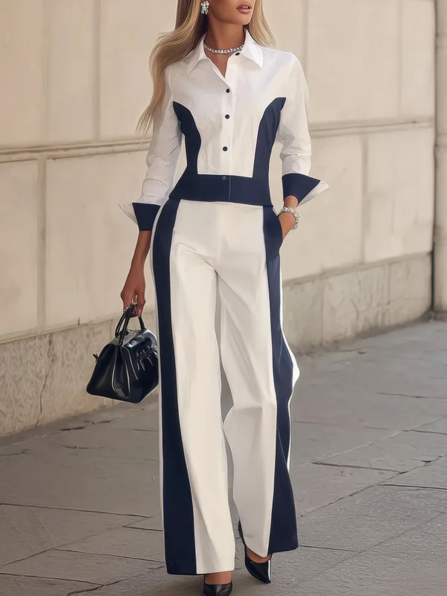 High Waisted Contrast Color Pockets Split-Joint Pants Trousers