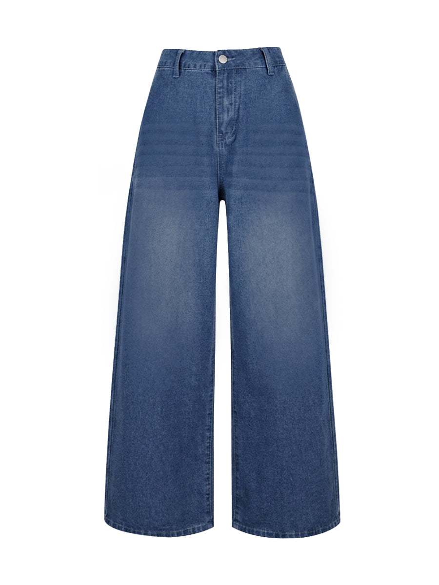 Loose Wide Leg Pockets Solid Color Jean Pants Bottoms