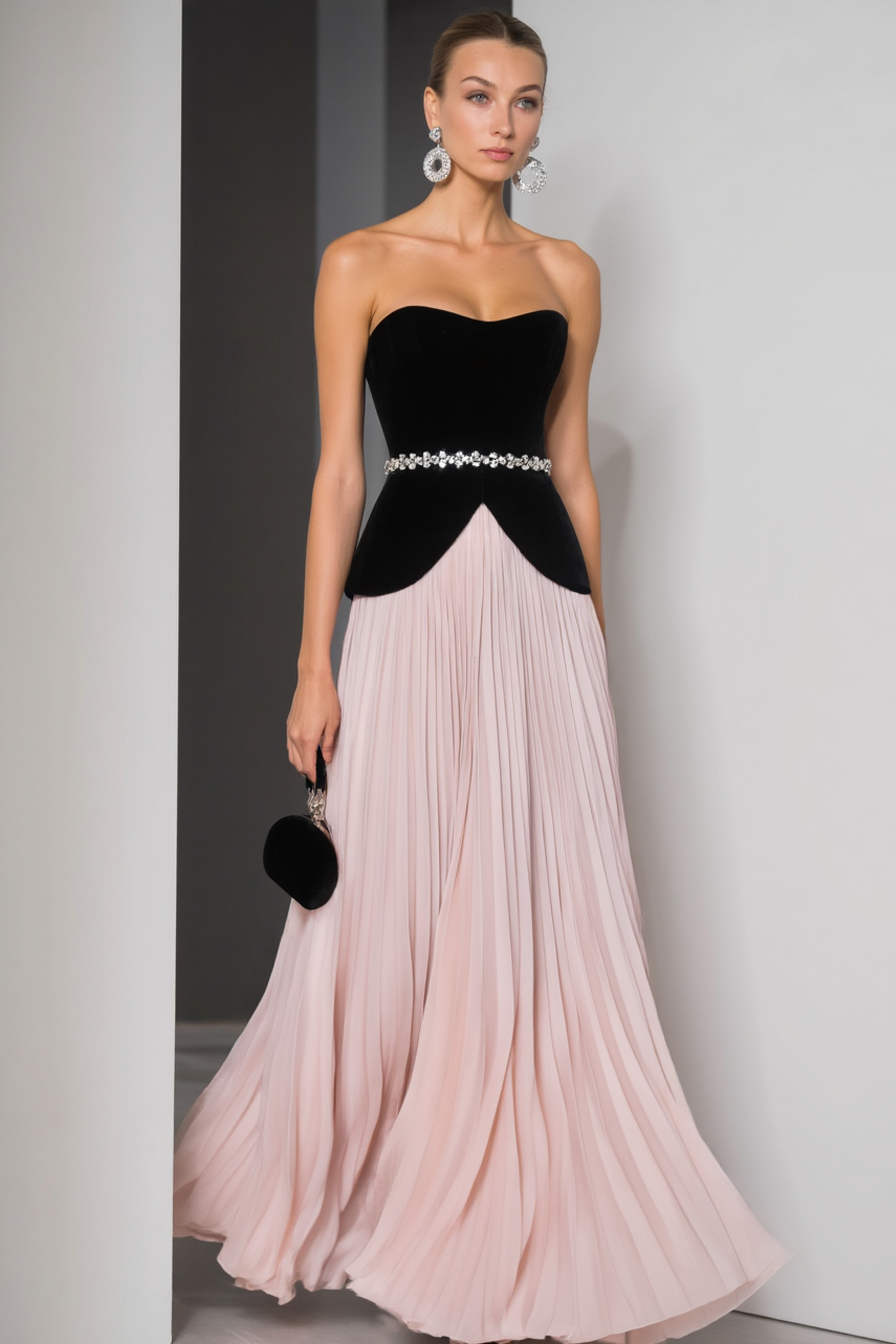 Evening Outfit Sets Pink Strapless Belted Maxi Skirt Set