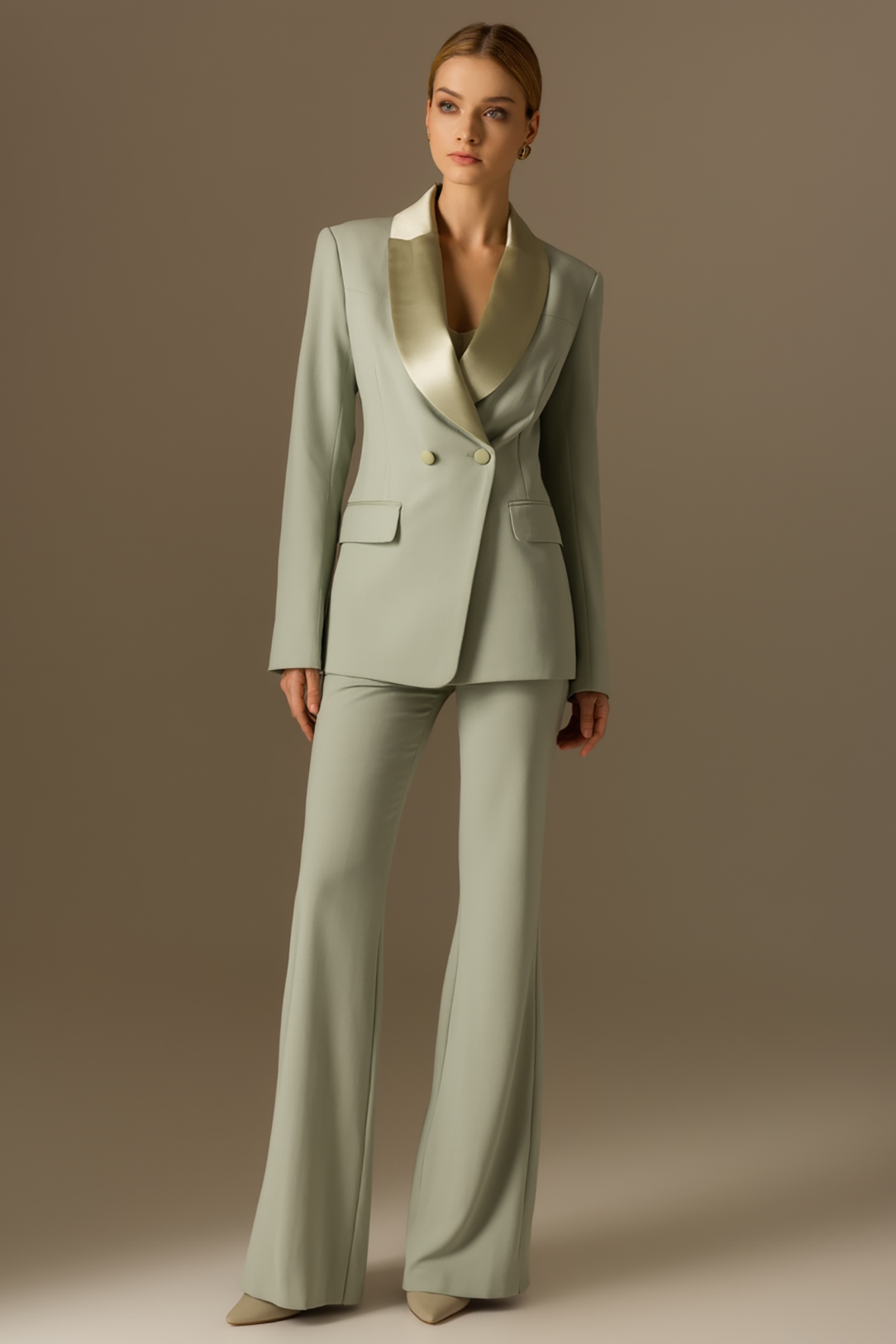 Work Formal Pants Suit Sage Green Long Sleeve Blazer Set