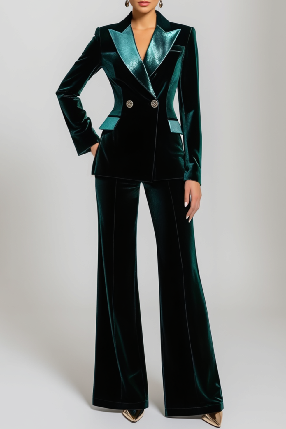 Business Suit Sets Green Lapel Velvet Pants Set