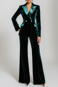 Business Suit Sets Green Lapel Velvet Pants Set