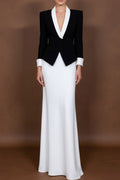 Black Business Formal Blazer Suit Lapel Long Sleeve Maxi Skirt Set