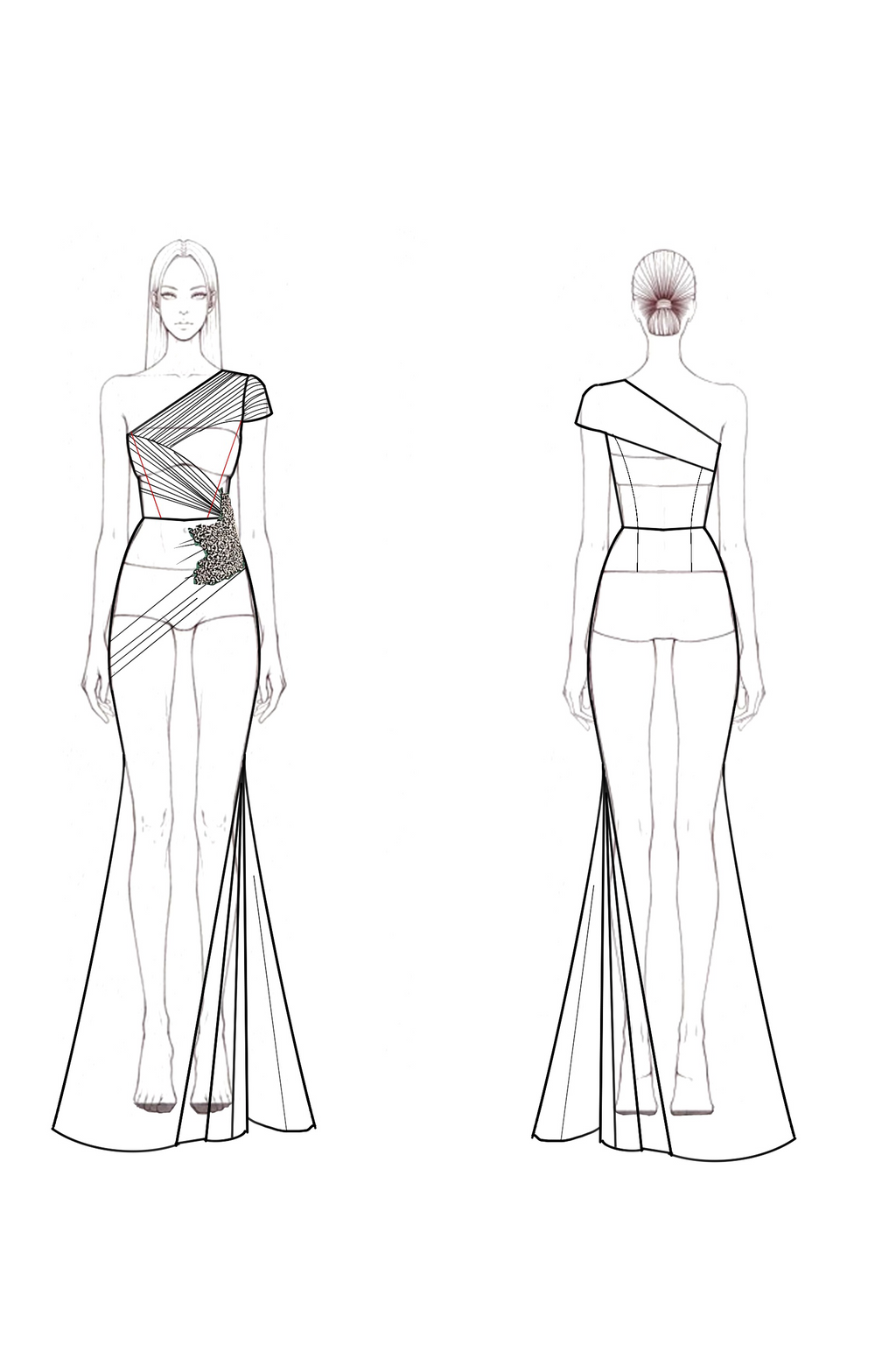 Formal Evening Dress Green One Shoulder Pleated Rhinestone Maxi Gown