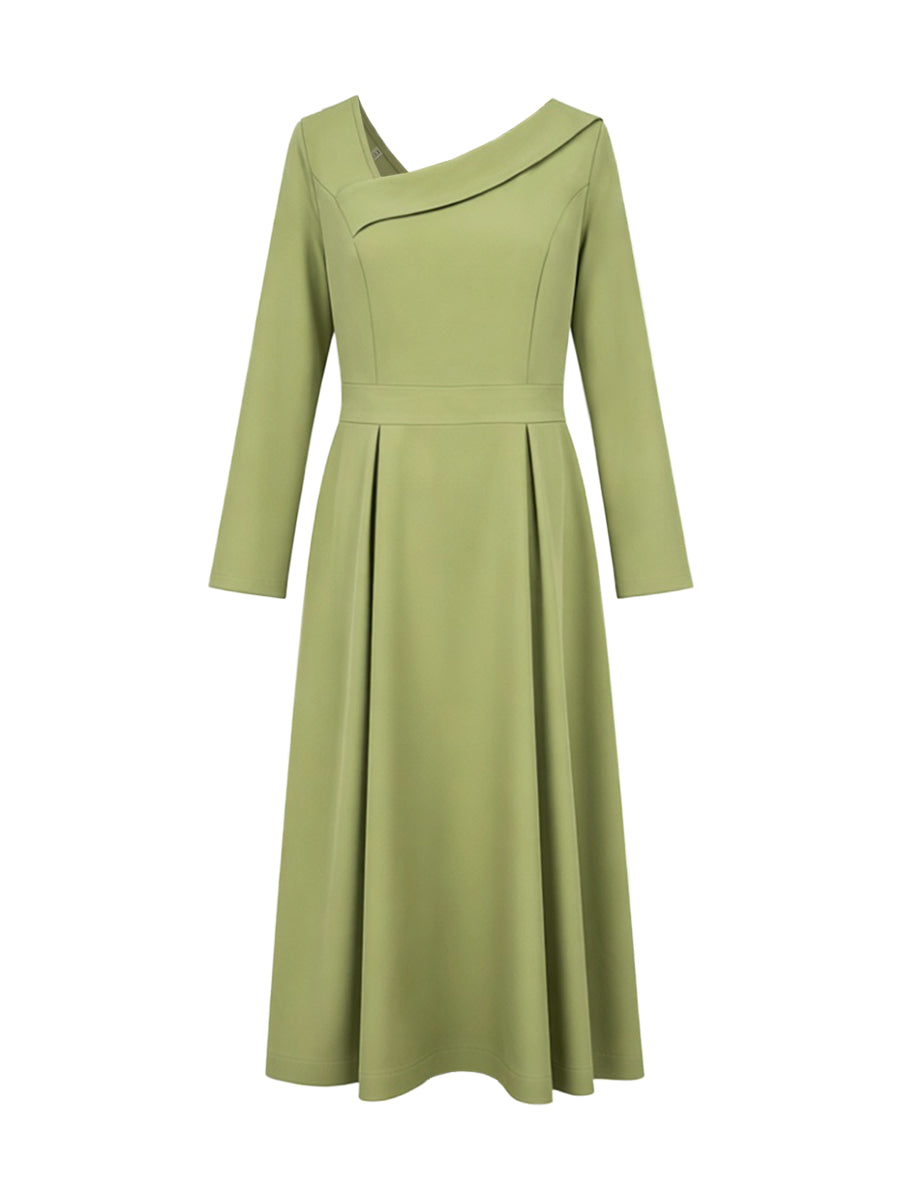 A-Line High Waisted Pleated Pockets Solid Color V-Neck Maxi Dresses