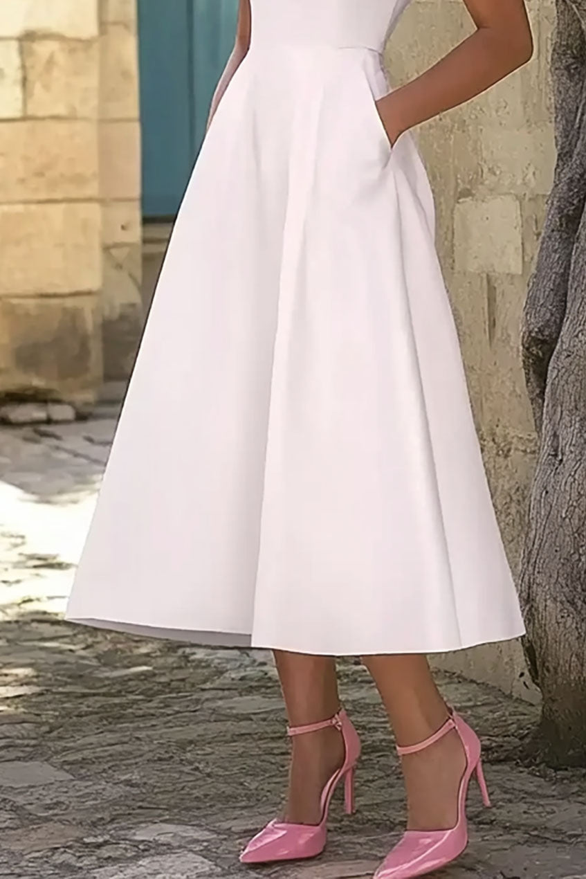 Semi-Formal Prom Dress Deep V-Neck With Pockets Sleeveless Midi Dress