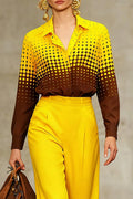 Long Sleeves Loose Buttoned Contrast Color Polka-Dot Split-Joint Lapel Blouses&Shirts Tops