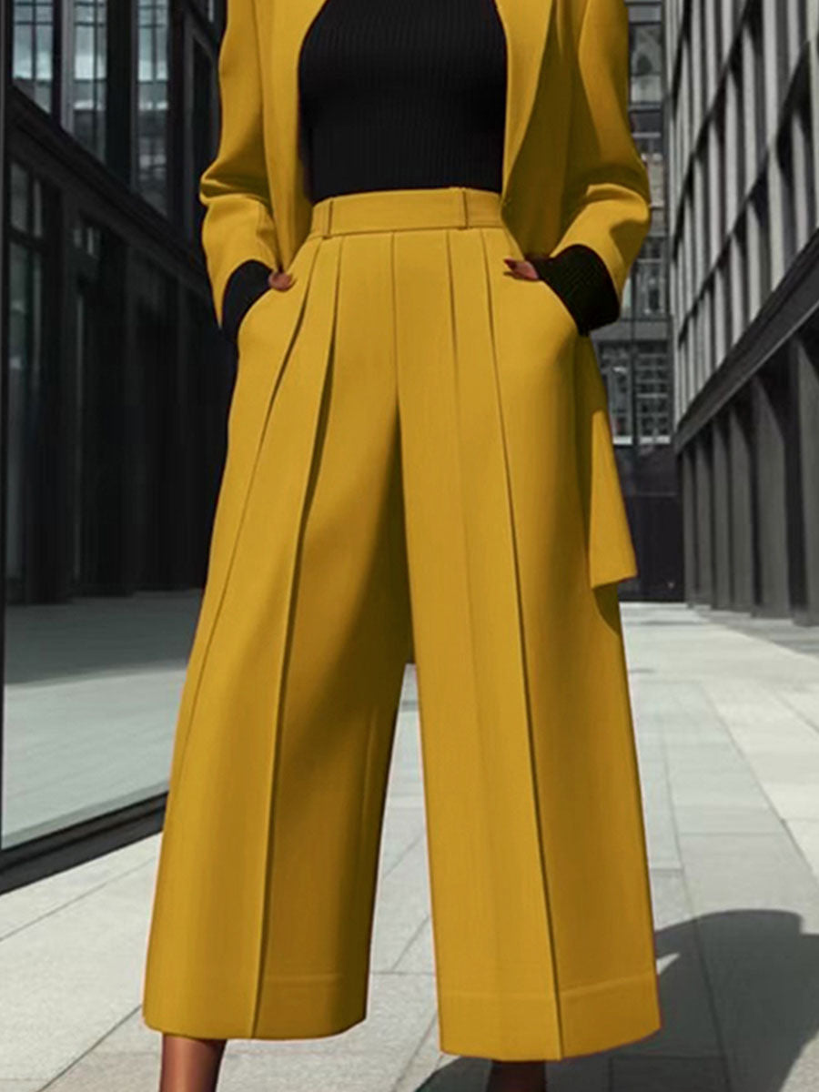 High Waisted Wide Leg Solid Color Split-Joint Pants Trousers