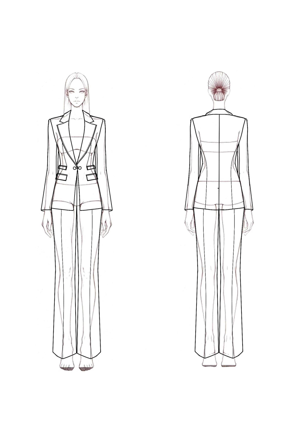 Work Formal Pants Suit Pink Long Sleeve Straight-Leg Blazer Set