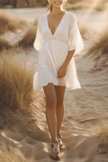 Bohemian Dress White Deep V Mini Dress