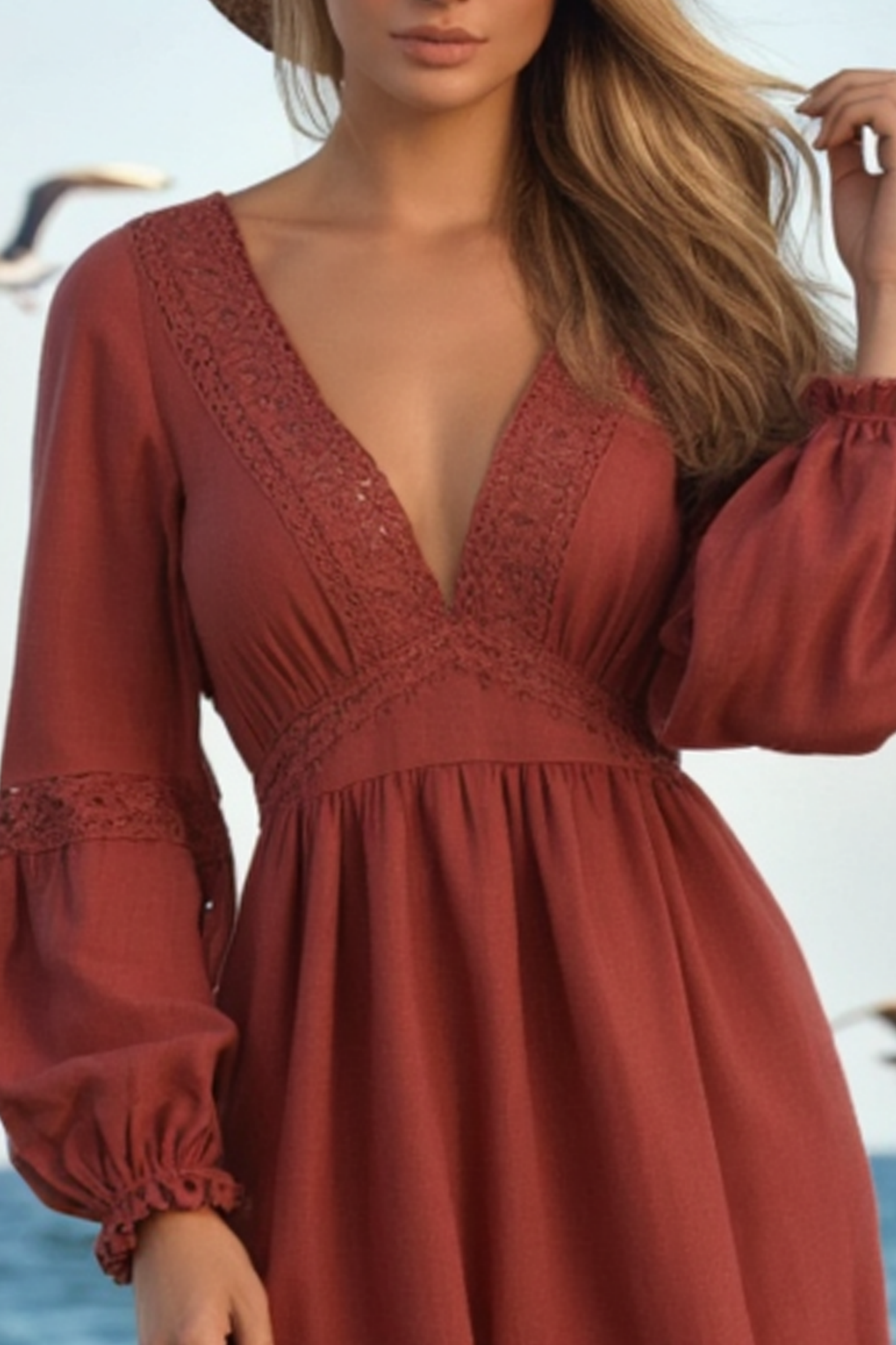 Bohemian Swing Dress Red V Neck Maxi Dress