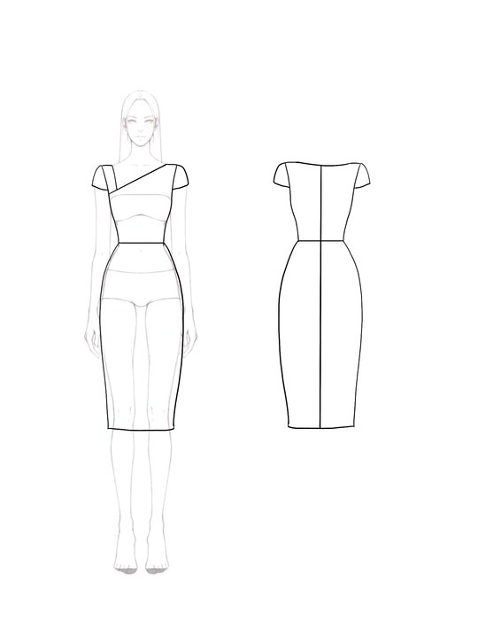 Work Semi-Formal Dress Navy Asymmetrical Neck Fitted Knee-Length Dress