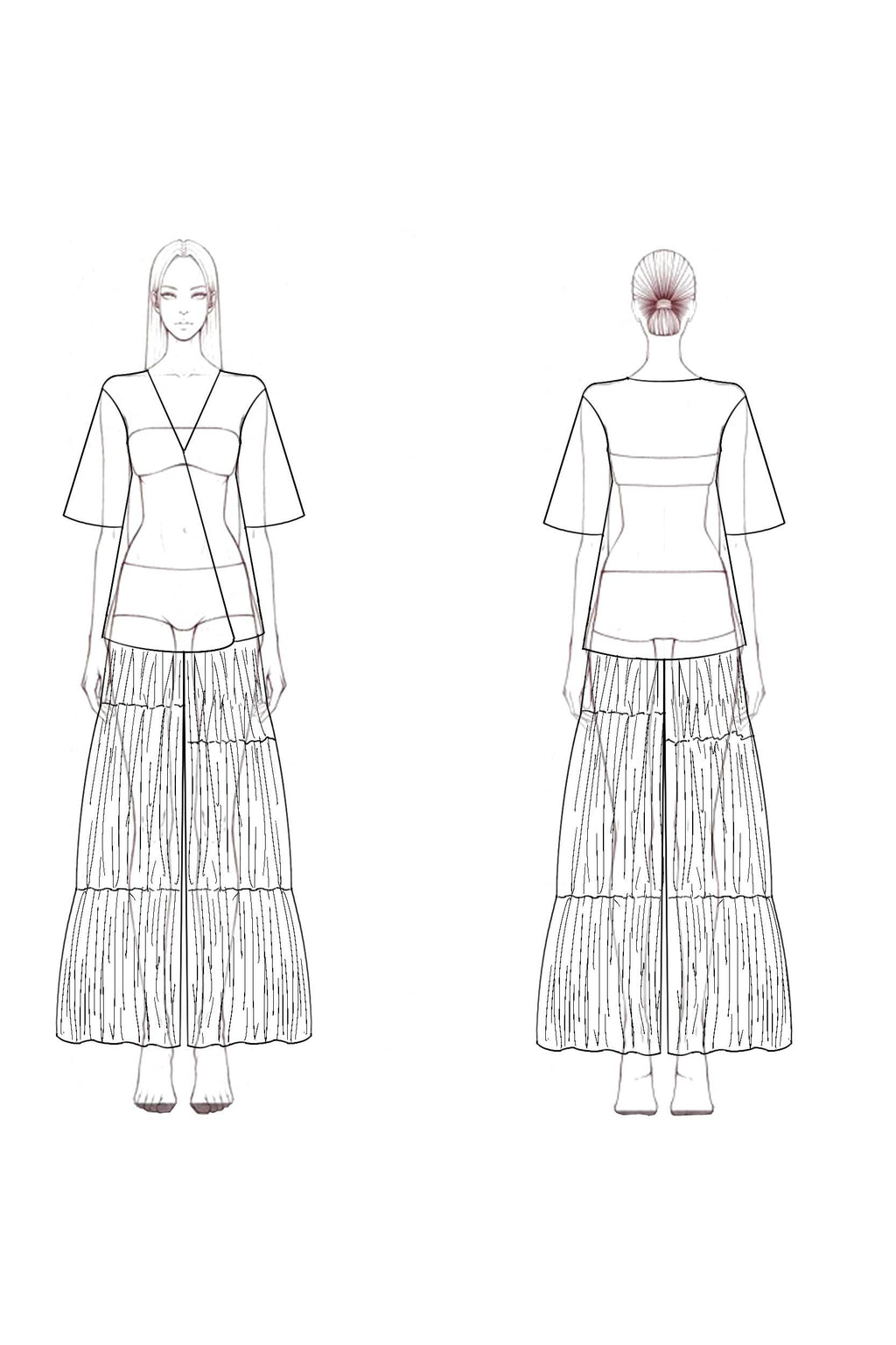Casual Daily Linen Set White V-Neck Loose Top Colorblock Wide-Leg Pants Set
