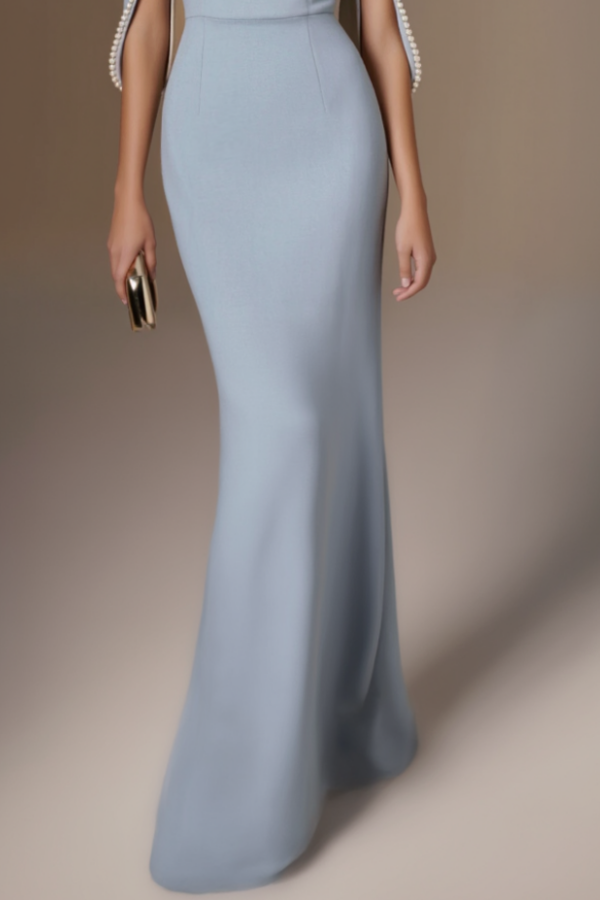 Formal Dress Blue with Pearls Maxi Mother of the Bride Dress