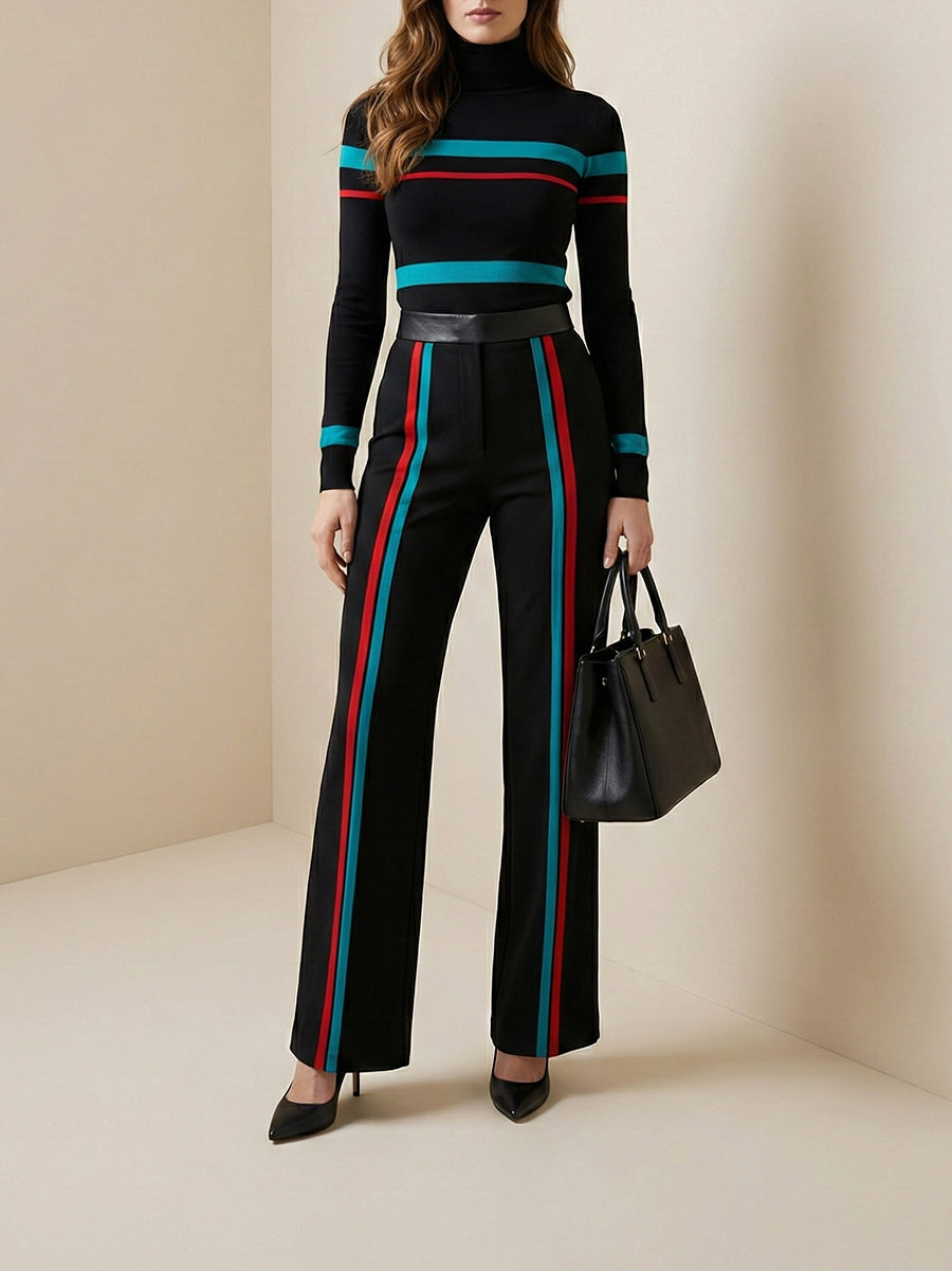High Waisted Contrast Color Striped Pants Trousers