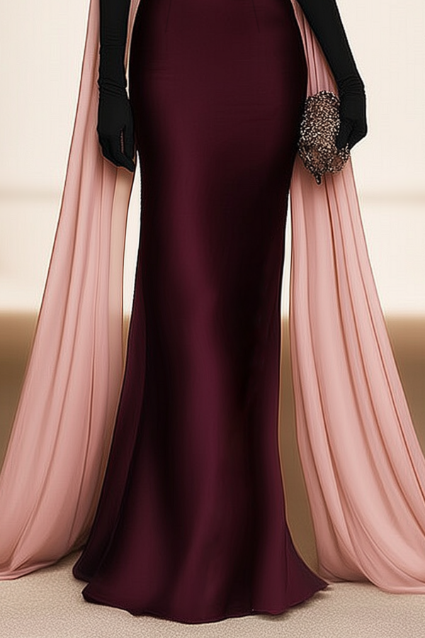 Evening Dress Burgundy Off The Shoulder Cape Maxi Dress