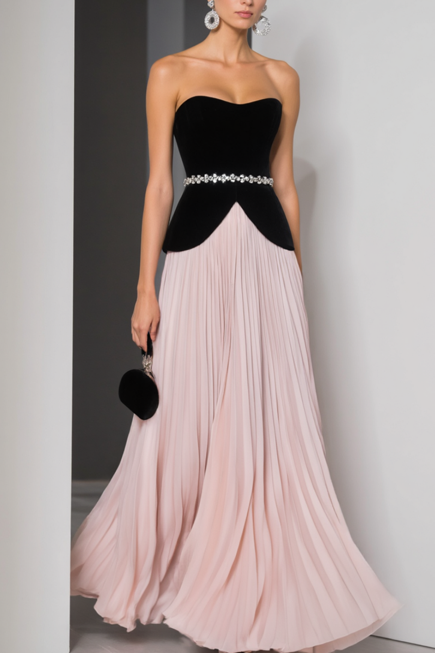 Evening Outfit Sets Pink Strapless Belted Maxi Skirt Set