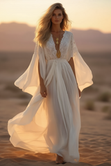 Bohemian Swing Dress White Deep V Lace Maxi Dress