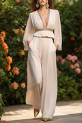 Outfit Sets Beige Deep V Sequin Pants Set for mother of the bride