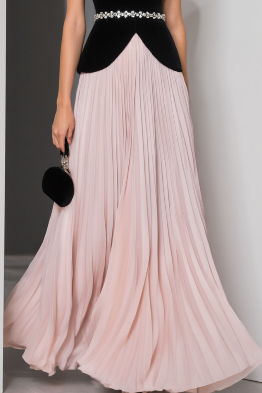Evening Outfit Sets Pink Strapless Belted Maxi Skirt Set