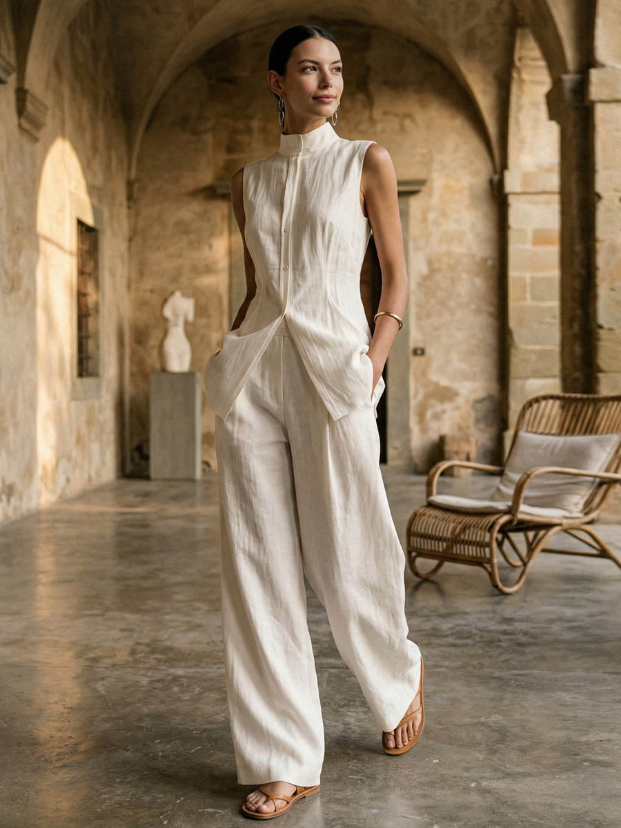 High Waisted Loose Pockets Solid Color Pants Trousers