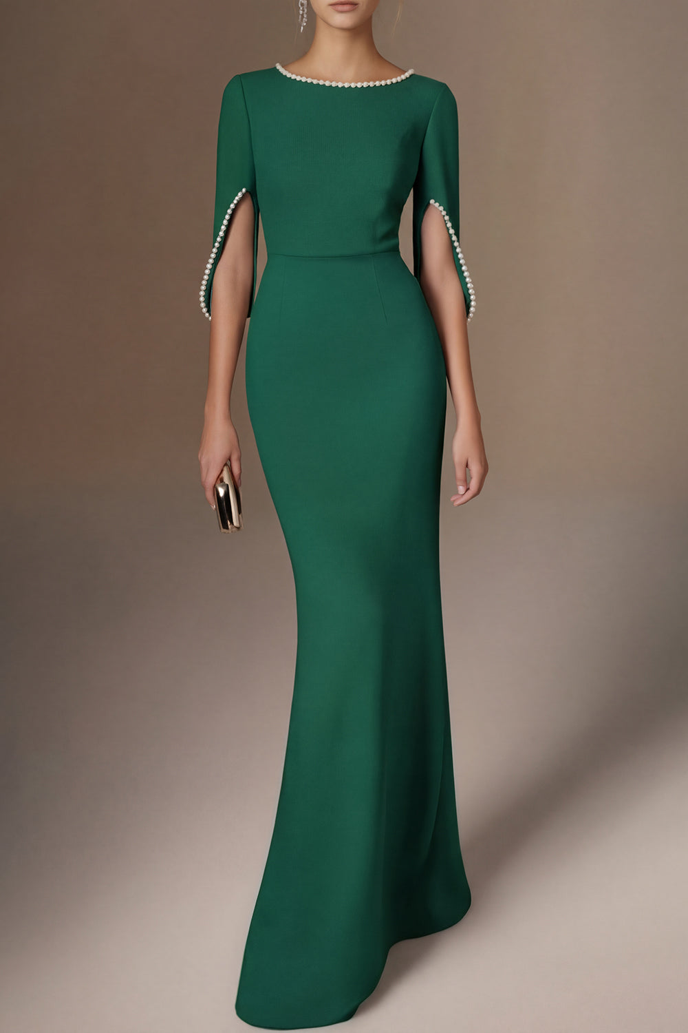 Formal Dress Blue with Pearls Maxi Mother of the Bride Dress
