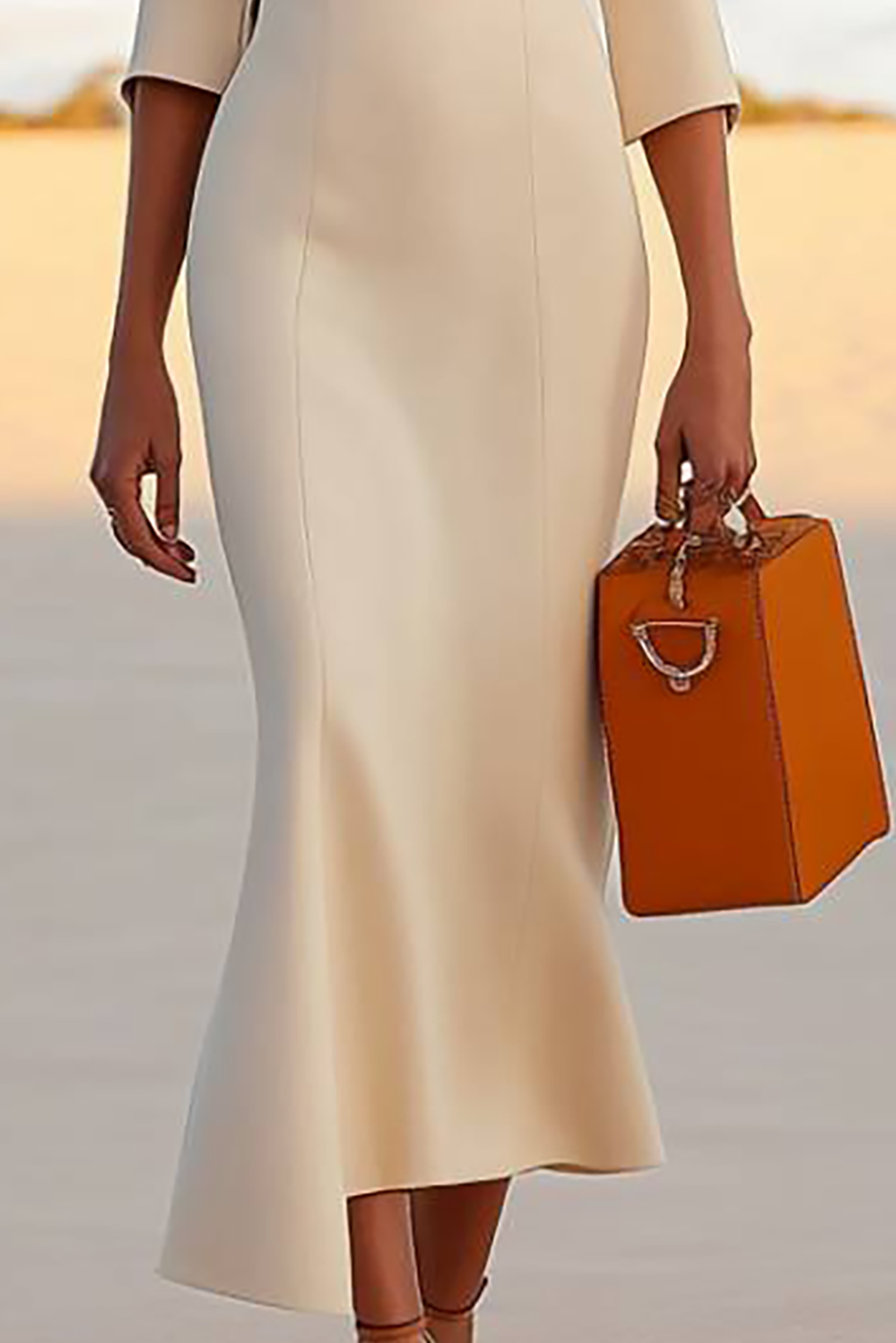 Work Semi-Formal Dress White Collared Mermaid Midi Dress