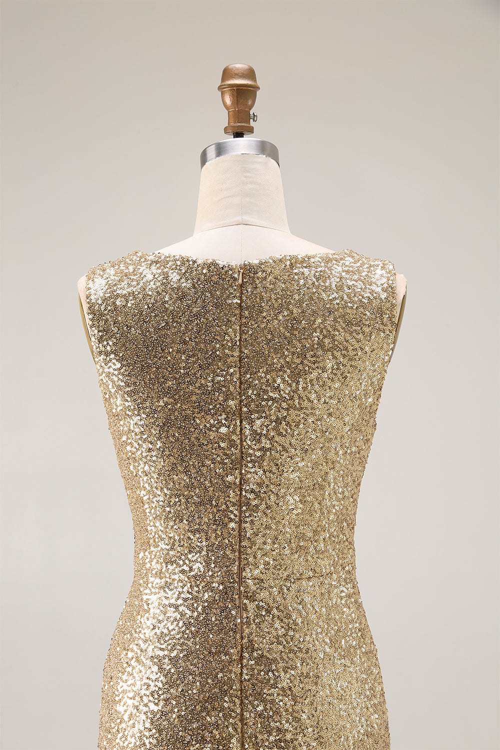 Formal Evening Dress Gold Sequin Sleeveless Mermaid Maxi Dress