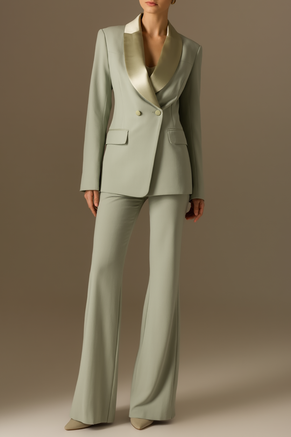Work Formal Pants Suit Sage Green Long Sleeve Blazer Set